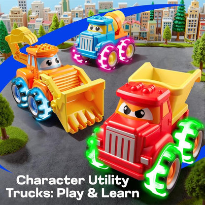 Glow-in-the-Dark Monster Truck Push and Go Toys Set